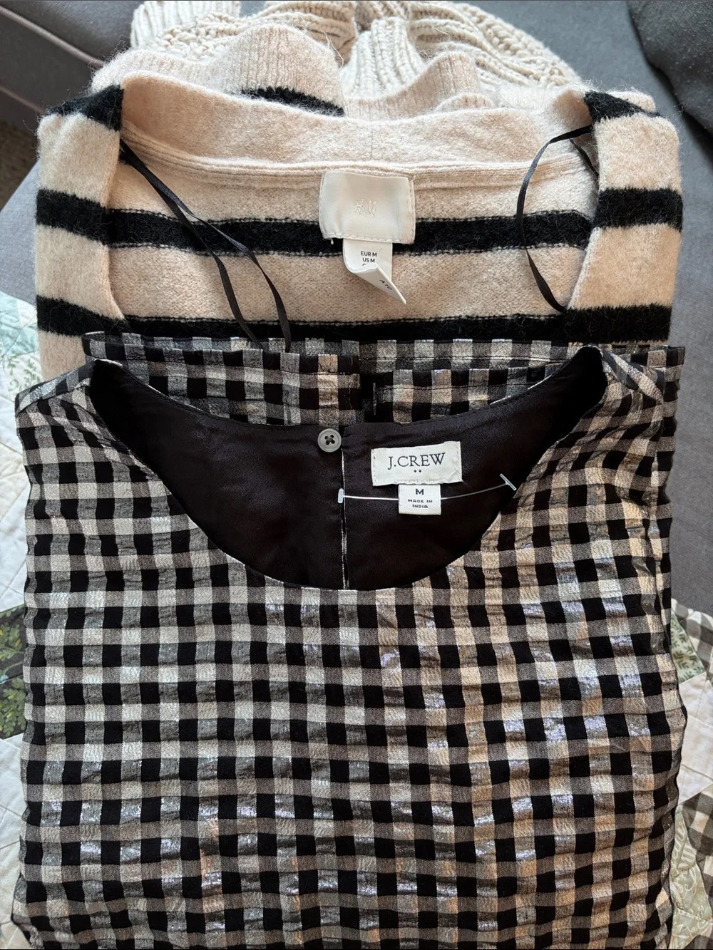J. Crew ๐๐๏ธ Black & Cream Gingham Top NWT NEW BUNDLE W/ 2 FREE H&M sweaters - Picture 1 of 5